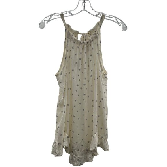 Maurices Womens Halter Star Print Ruffle Hem Top Cream/Gray Sheer Size Large New - Picture 1 of 9